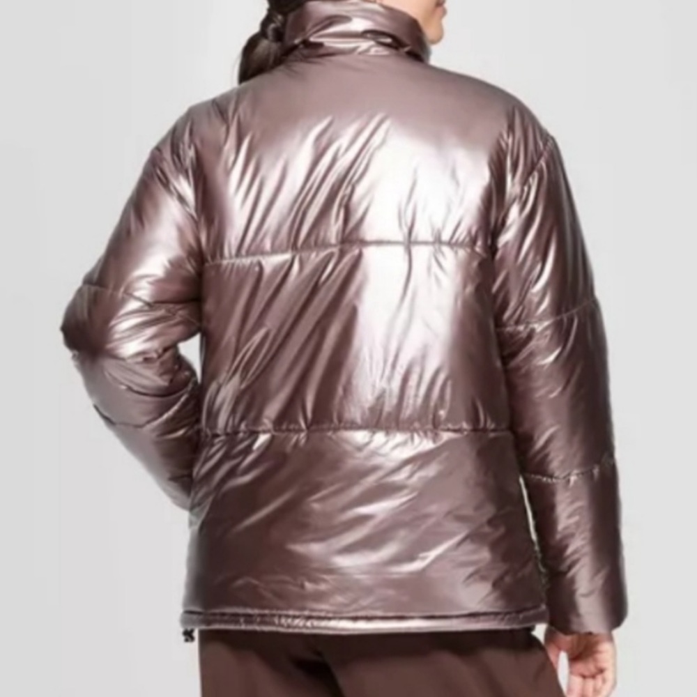 A New Day Womens Rose Gold Metallic Chrome Puffer Winter Jacket - Picture 2 of 7